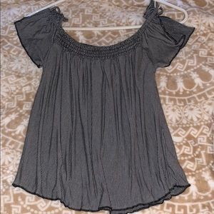 black and white striped off the shoulder top